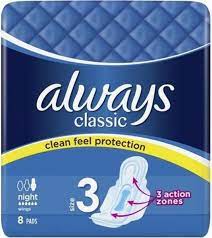 Always Classic Night, Size 3, 8 Pads Per Pack
