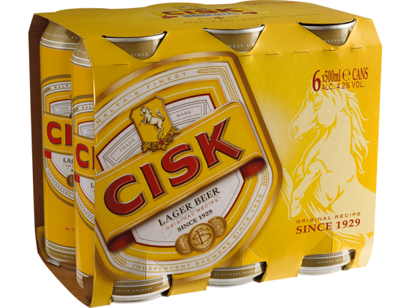 Cisk Lager beer cans x6 50cl Includes €0.10 BCRS Deposit