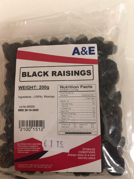 A&E Black Raisins 200g