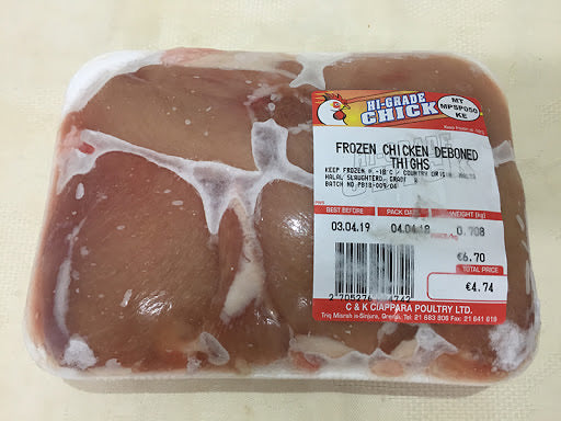 Hi-grade chick frozen boneless thighs Pkt By Weight