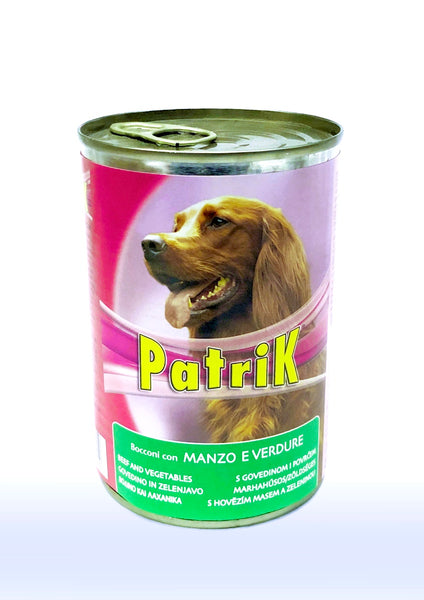 Patrik dog food beef & veg 405g 4 = €2.40